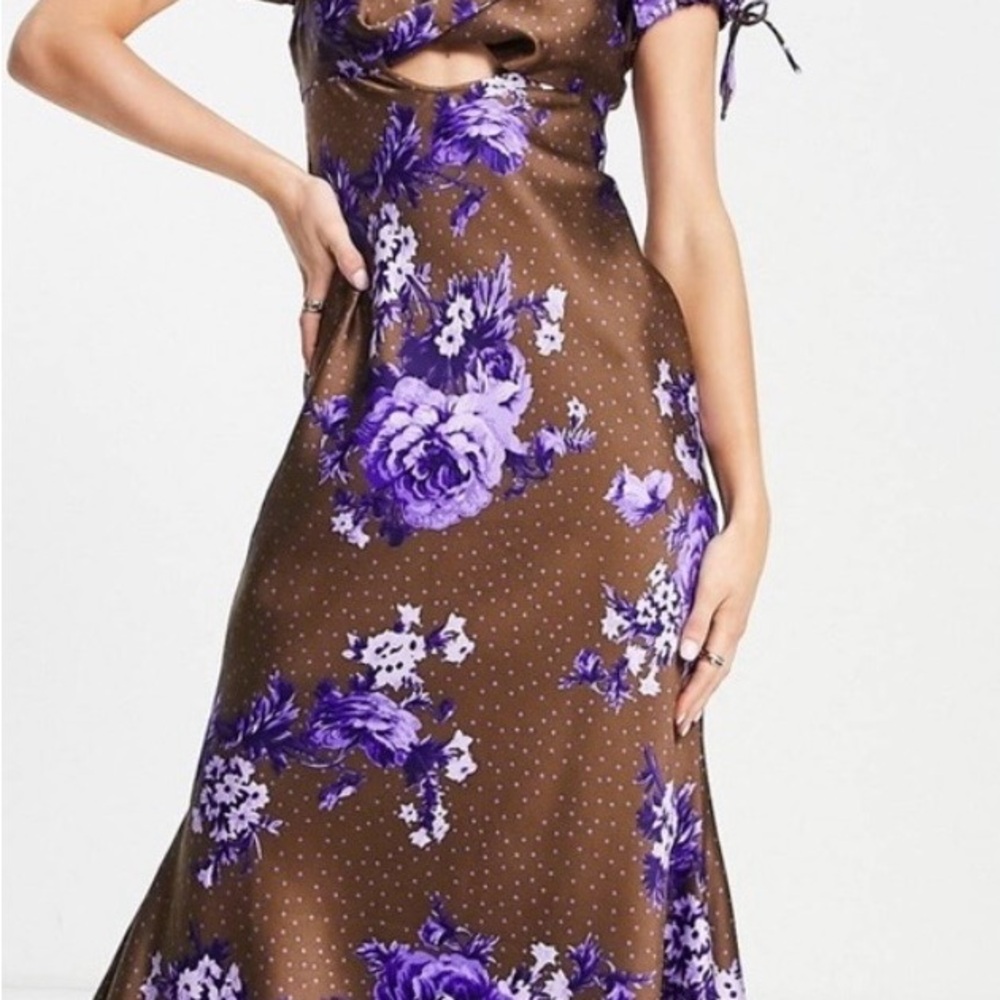 ASOS Brown Maxi Dress with Purple Floral Design